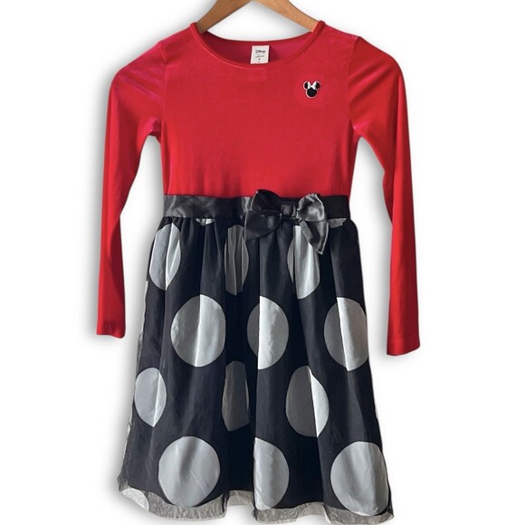 Disney ~ Jumping Beans Minnie Mouse Dress Red Velour Bodice Girls Sz 7 - Picture 1 of 9